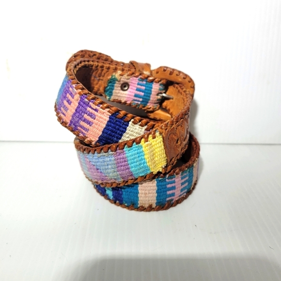 ❤️ 3 for $35 Handmade Aztec Tribal Southwestern Leather Colourful Belt - Picture 4 of 6